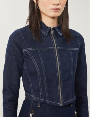 cropped stretch denim jacket