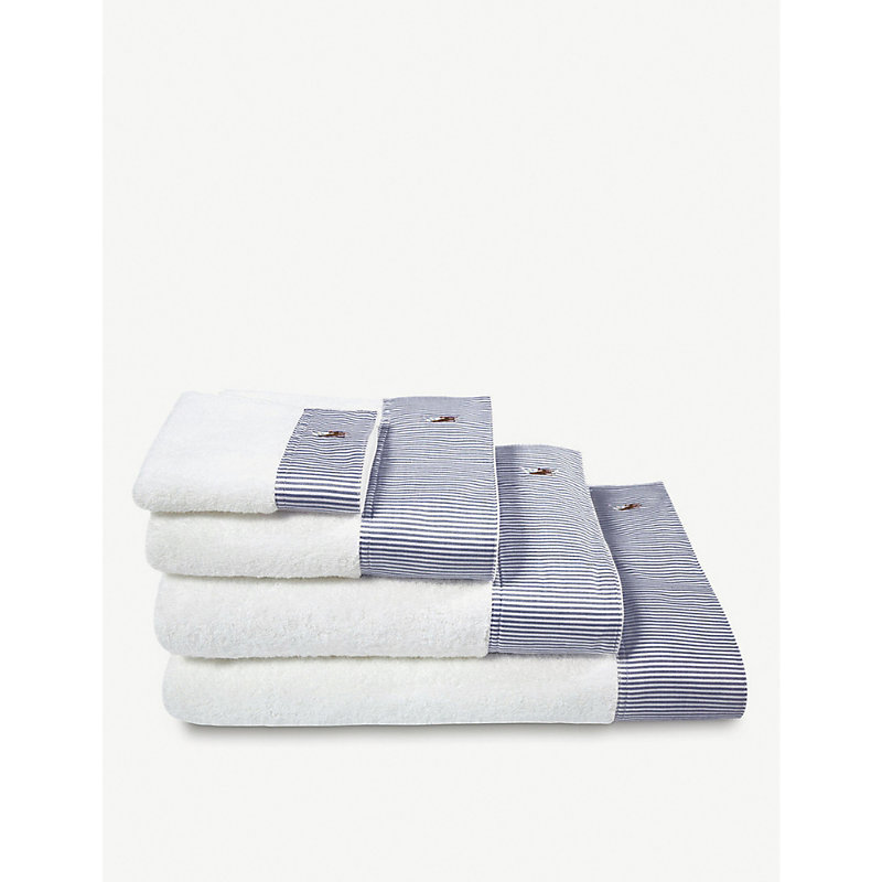 Ralph Lauren Oxford Striped Cotton Bath Towel 140cm X 70cm In Navy