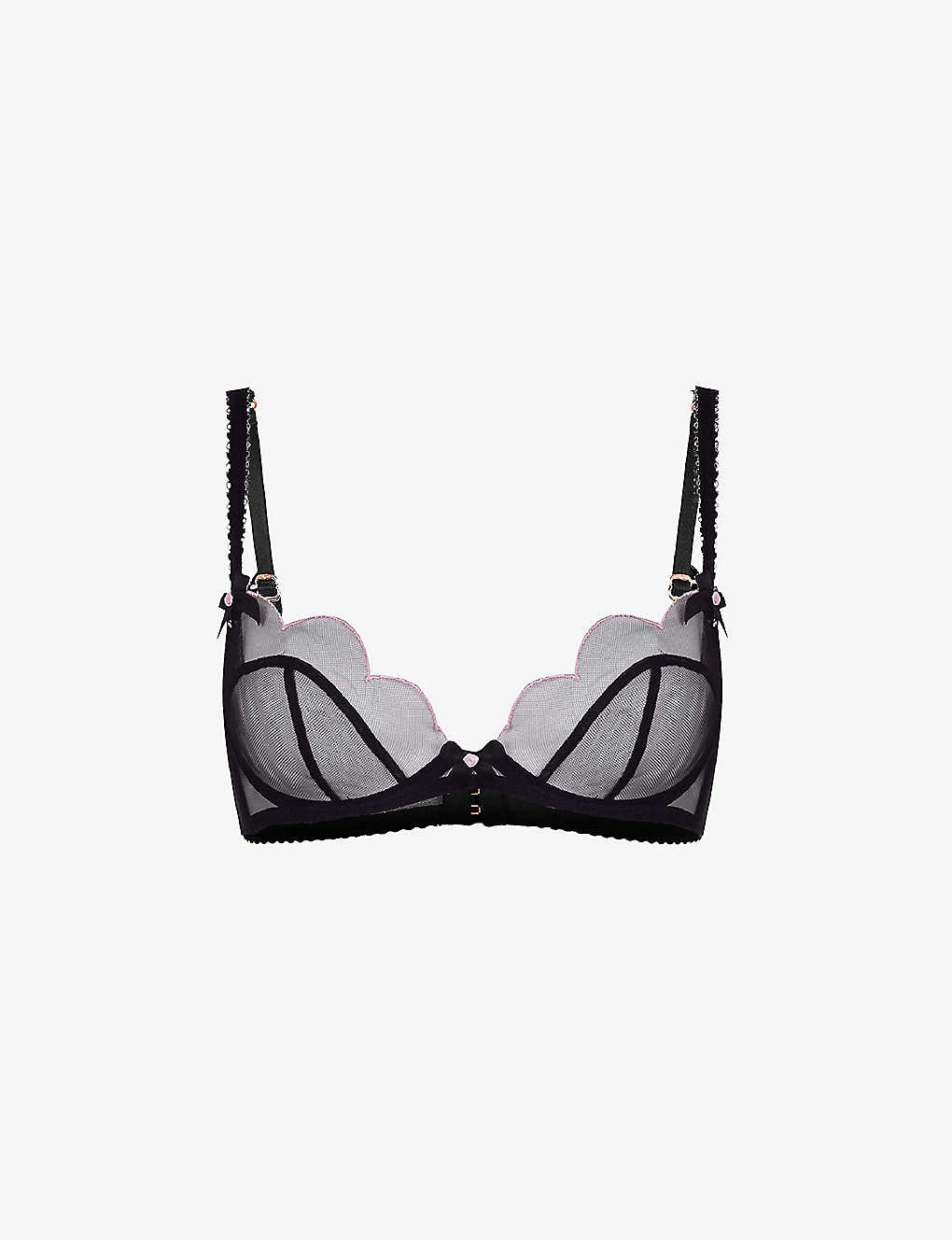 Agent Provocateur Lorna Scalloped Mesh Underwired Bra In Black/pink