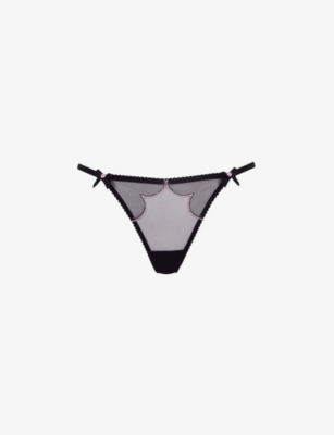 Agent Provocateur Lorna High-rise Mesh Thong In Black/pink