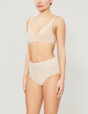 Hanro Seamless Maxi High-rise Cotton-jersey Briefs In Beige