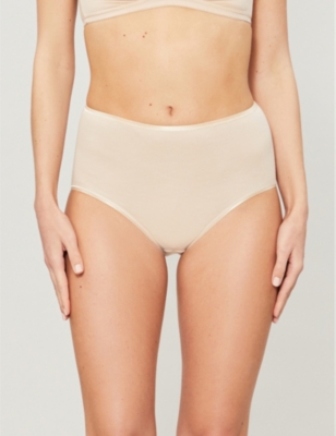 Hanro Seamless Maxi High-rise Cotton-jersey Briefs In Beige