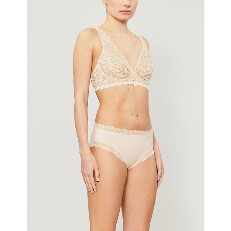 Shop Hanro Womens Beige Moments Soft-cup Stretch-lace Triangle Bra