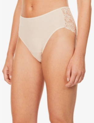 Hanro Moments Stretch-lace Maxi Briefs In Beige