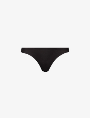 Hanro Invisible Cotton Low-rise Cotton-jersey Thong In Black
