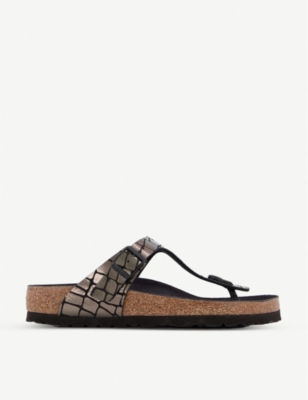 BIRKENSTOCK Gizeh metallic crocembossed fauxleather sandals