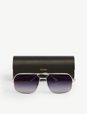 Shop Cartier Women's Silver Ct0230s Caravan-framed Metal Sunglasses