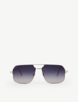 Cartier Womens Silver Ct0230s Caravan-framed Metal Sunglasses