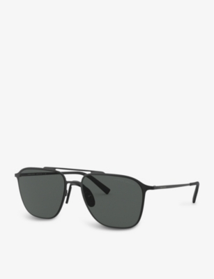 Shop Giorgio Armani Men's Black Ar6110 58 Steel Square-frame Sunglasses