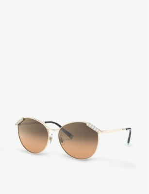 Shop Tiffany & Co Tf3073b 59 Round-frame Acetate And Metal Sunglasses In Gold