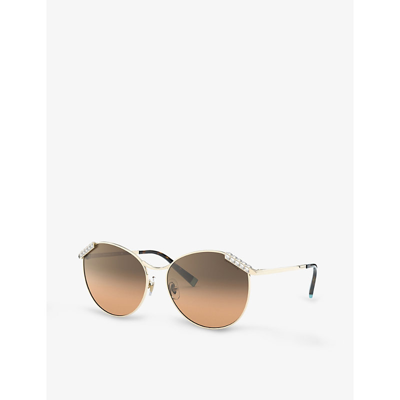Shop Tiffany & Co Tf3073b 59 Round-frame Acetate And Metal Sunglasses In Gold