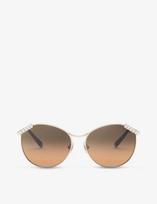 Shop Tiffany & Co Tf3073b 59 Round-frame Acetate And Metal Sunglasses In Gold