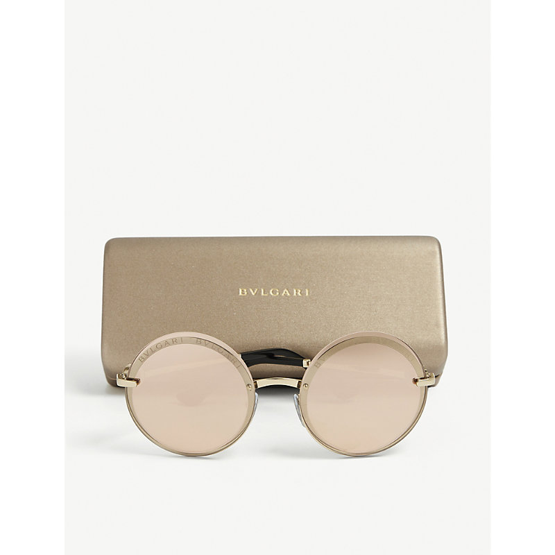 Shop Bvlgari Bv6149b Round-frame Metal Sunglasses In Gold