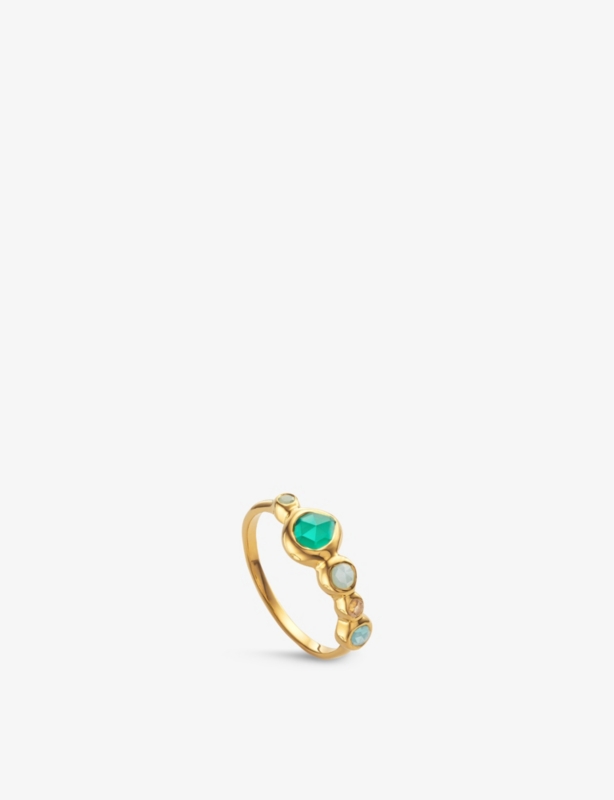 Siren Tonal 18ct gold-plated sterling silver, rock crystal, chrysoprase, green onyx and amazonite ring