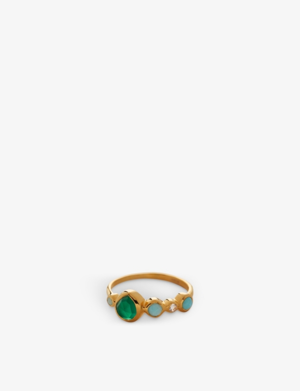 Siren Tonal 18ct gold-plated sterling silver, rock crystal, chrysoprase, green onyx and amazonite ring