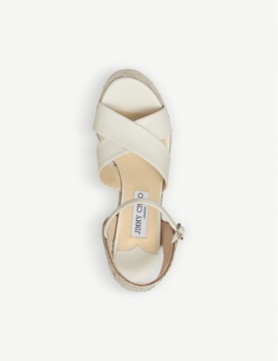 Jimmy Choo Heel Wedge Sandals Cross Straps In Latte