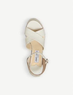 Shop Jimmy Choo Women's Latte Dellena 100 Leather Wedge Sandals