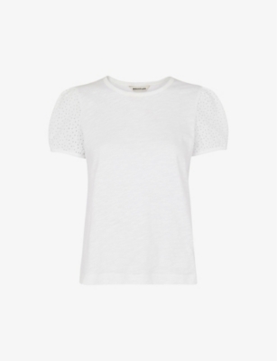 Whistles Womens White Broderie Anglaise-embellished Cotton T-shirt