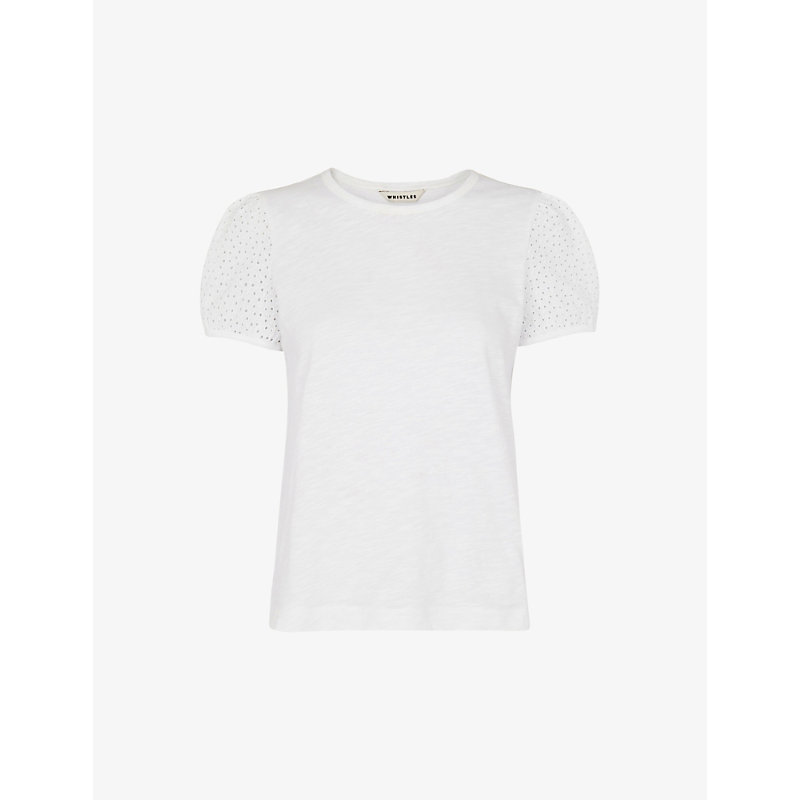 ホイッスルズ レディース Tシャツ トップス Broderie Anglaise-embellished Cotton T-shirt WHITE  トップス