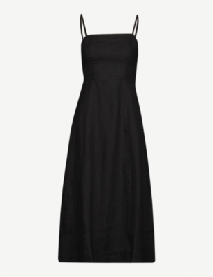 spaghetti strap black midi dress