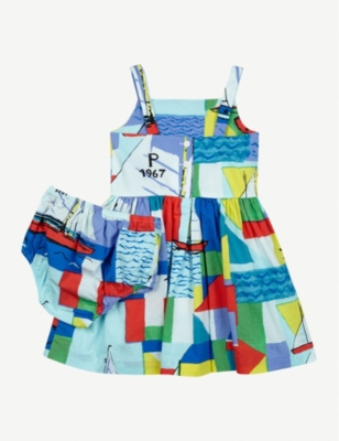 RALPH LAUREN - Nautical printed cotton mini dress and bloomers set 6-24  months 