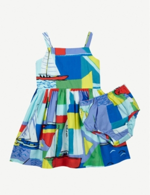 RALPH LAUREN - Nautical printed cotton mini dress and bloomers set 6-24  months 