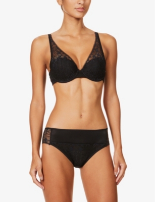 Shop Chantelle Women's Black Day To Night Mid-rise Lace And Jersey Briefs