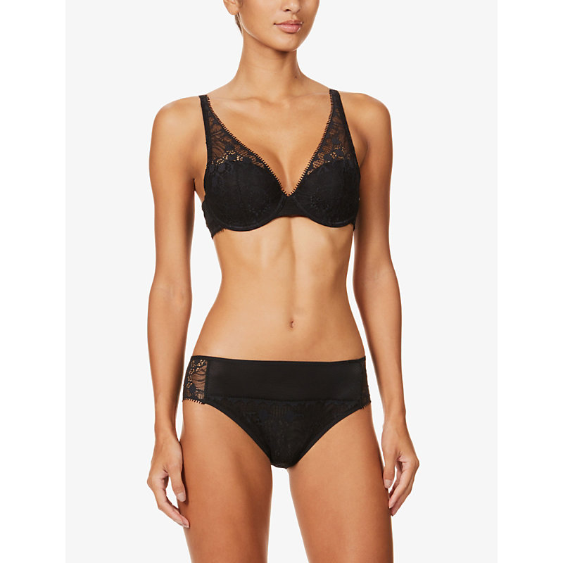 Shop Chantelle Women's Black Day To Night Mid-rise Lace And Jersey Briefs