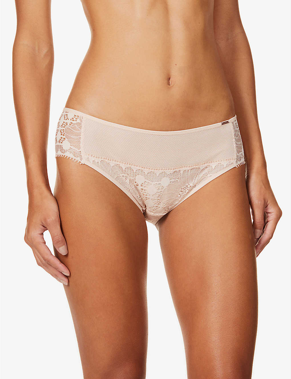 Chantelle Day To Night Mid-rise Lace And Jersey Briefs In Golden Beige