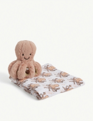 jellycat odell octopus soft toy and muslin gift set