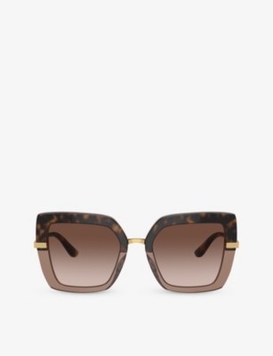 Shop Dolce & Gabbana Women's Brown Dg4373 Square-frame Acetate Sunglasses
