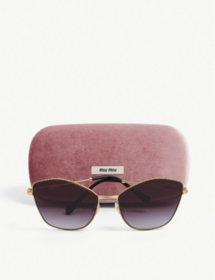 Shop Miu Miu Womens Gold Mu60vs Irregular-frame Metal Sunglasses