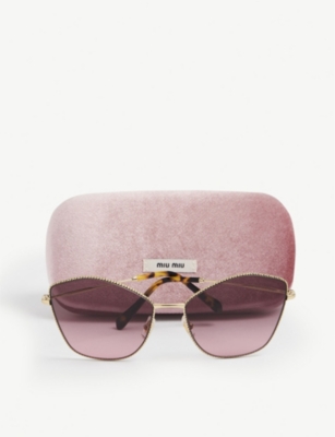 Shop Miu Miu Womens Gold Mu 60vs Cat-eye Metal Sunglasses