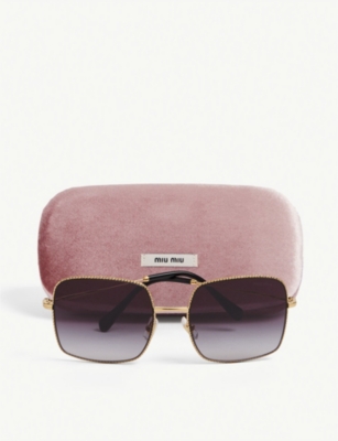 Shop Miu Miu Womens Gold Mu61vs Square-frame Metal Sunglasses