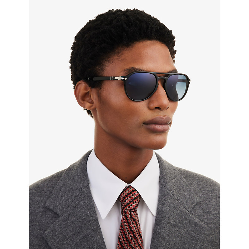Shop Persol Mens Black Po3235s Pilot-frame Acetate Sunglasses