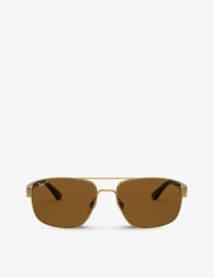 Ray Ban Rb3663 Rectangle-framed Sunglasses In Gold