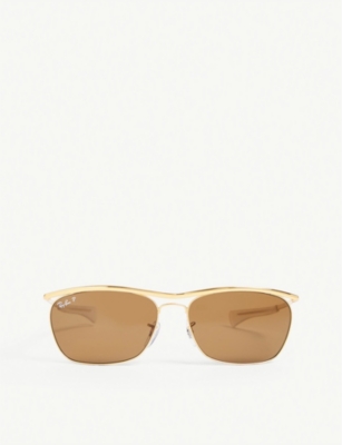 Ray Ban Rb3619 Olympian Rectangular-frame Sunglasses In Gold