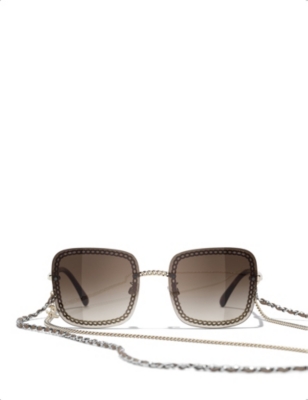 Chanel Ch4244 Chain Embellished Square Frame Metal Sunglasses Selfridges Com