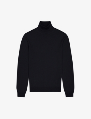 Reiss Mens Navy Blue Caine Merino Wool Rollneck Jumper