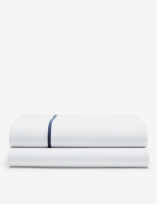 Ralph Lauren Navy Westbank Super King Cotton Flat Sheet 280cm X 290cm