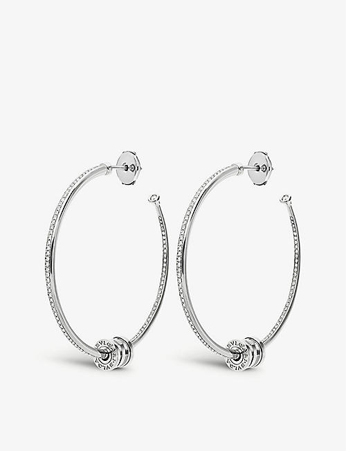 BVLGARI: B.zero1 18ct white-gold and 0.42ct brilliant-cut diamond hoop earrings