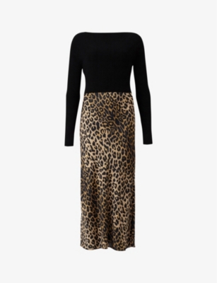 Shop Allsaints Womens Black Hera Leppo Contrast-layer Crepe Dress