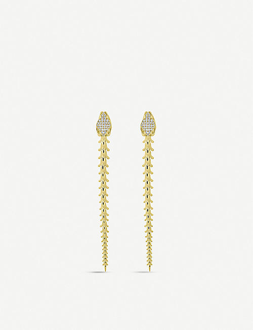 SHAUN LEANE: Serpent Trace yellow gold-plated vermeil sterling silver diamond earrings