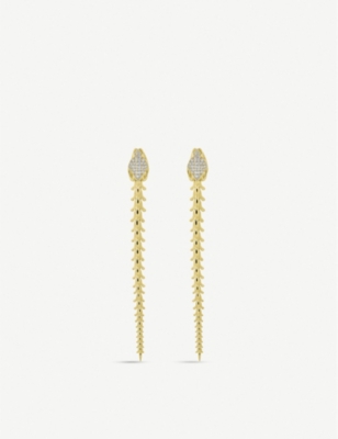 SHAUN LEANE SERPENT TRACE YELLOW GOLD-PLATED VERMEIL STERLING SILVER DIAMOND EARRINGS