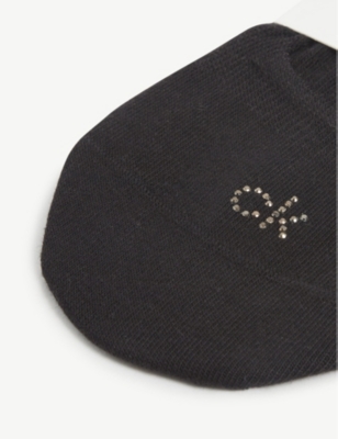 Shop Calvin Klein Women's 00 Black Crystal Logo-embellished Cotton-blend No-show Socks