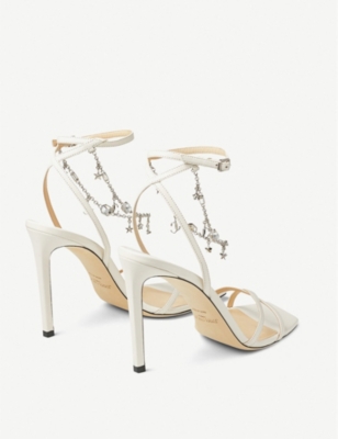 JIMMY CHOO METZ CHAIN-EMBELLISHED LEATHER HEELED SANDALS