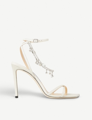 JIMMY CHOO METZ CHAIN-EMBELLISHED LEATHER HEELED SANDALS