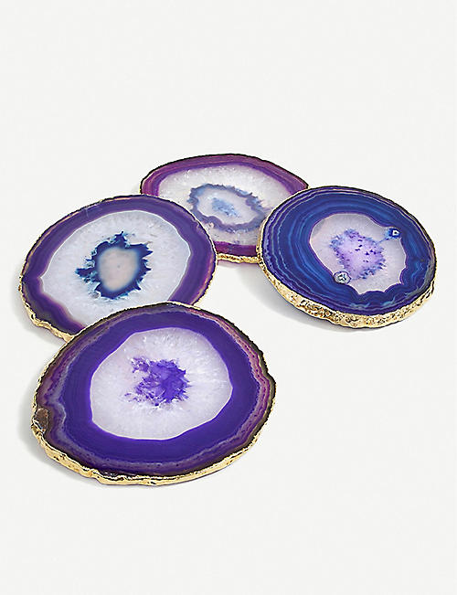 ANNA NY BY RABLABS: Lumino handmade gold-plated agate coasters set of four