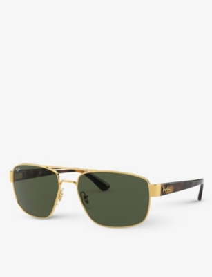 Ray Ban Rb3663 Square-frame Stainless-steel Sunglasses In Gold