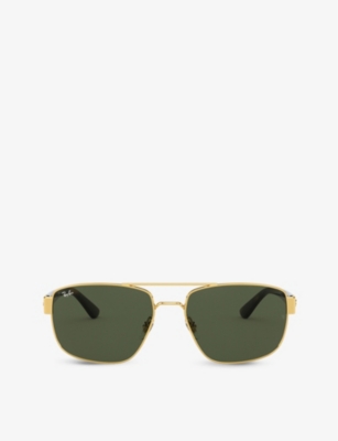 Ray Ban Rb3663 Square-frame Stainless-steel Sunglasses In Gold
